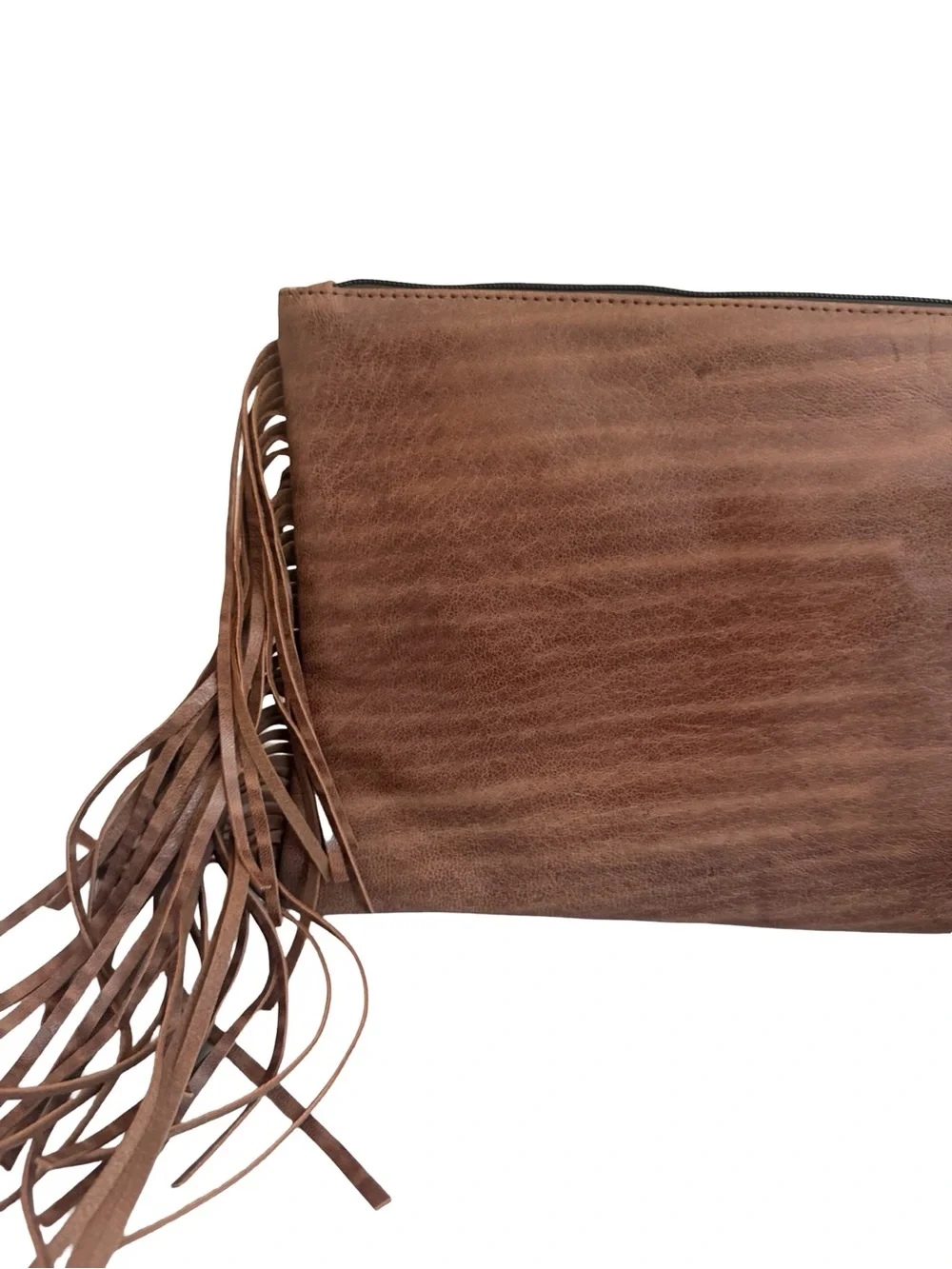 Gift From Morocco Brown Faux Leather Clutch Bag Purse Fringe Handbag Vegan